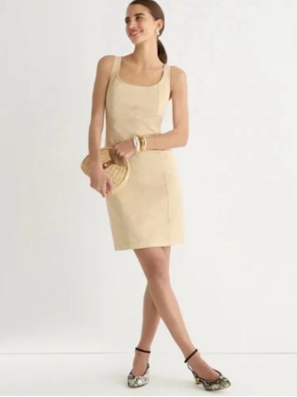 As New J Crew khaki tan sleeveless poplin stretch sheath dress 6